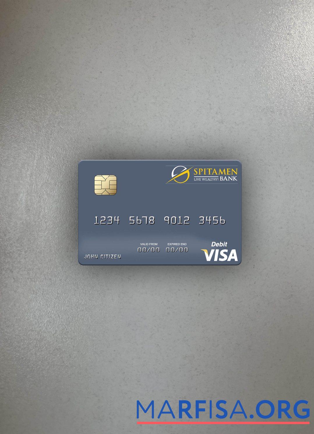 Downloadable Tajikistan Spitamen Bank visa debit card photolook front real example